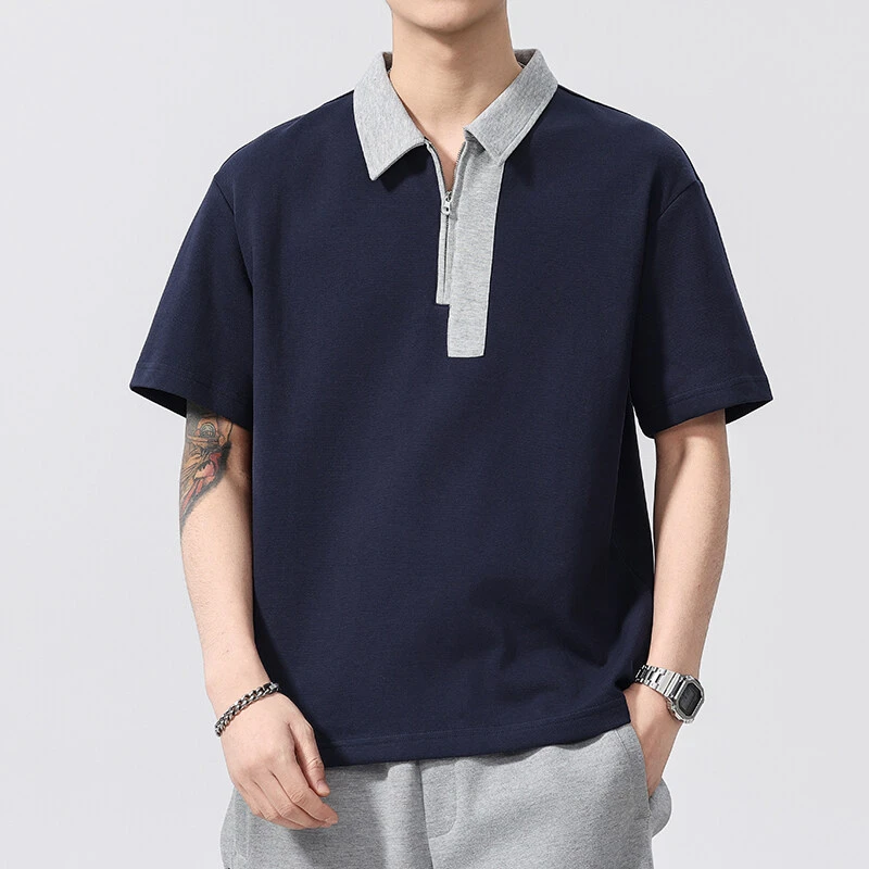 Polo衫短袖拉链拉链polo衫polo休闲夏季宽松男男装大码半袖潮流