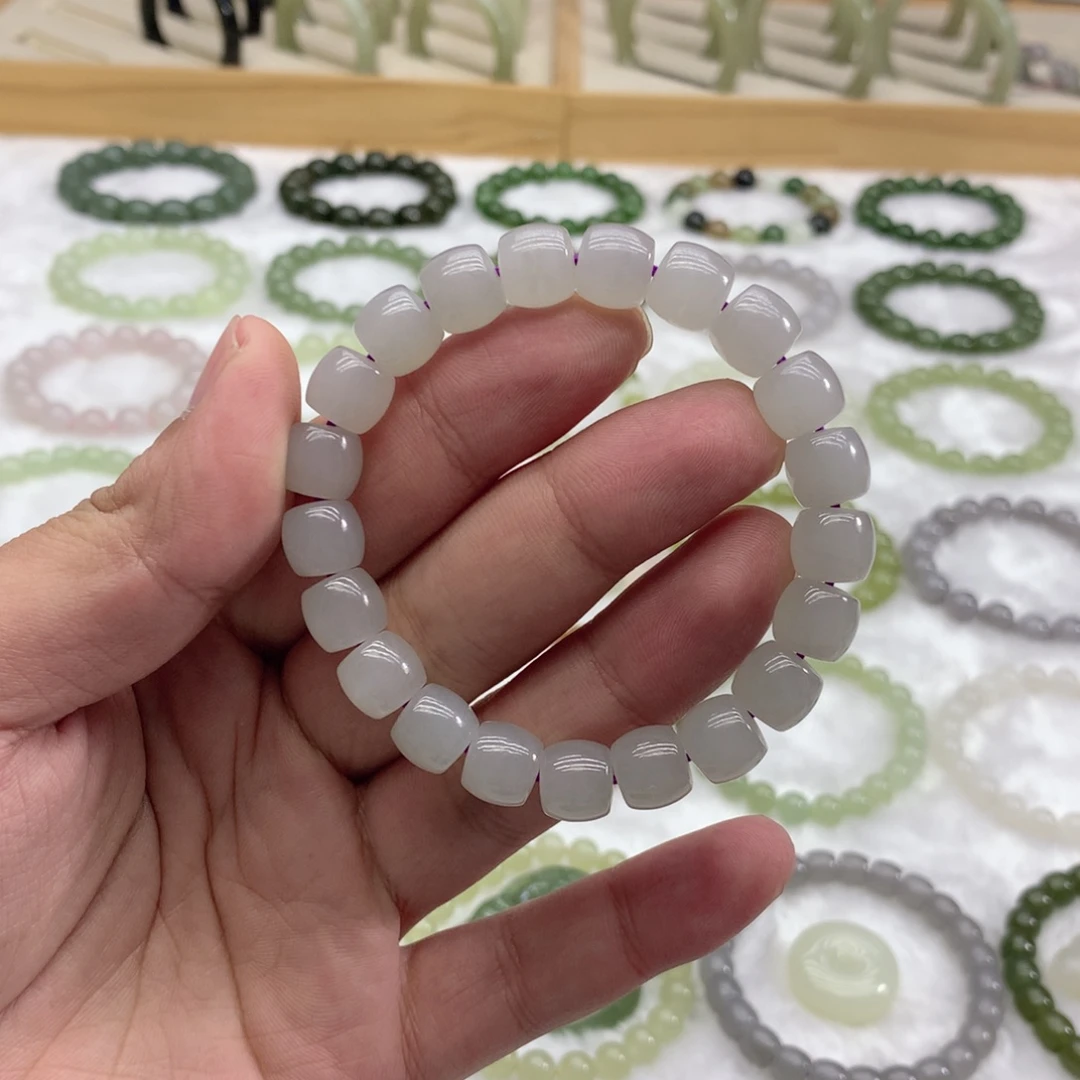和田玉未镶嵌手串（直切冰烟紫10）