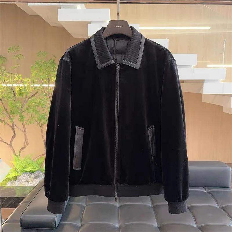 冬季男士高品质保暖百塔拼接翻领加厚绒服休闲修身外套7720