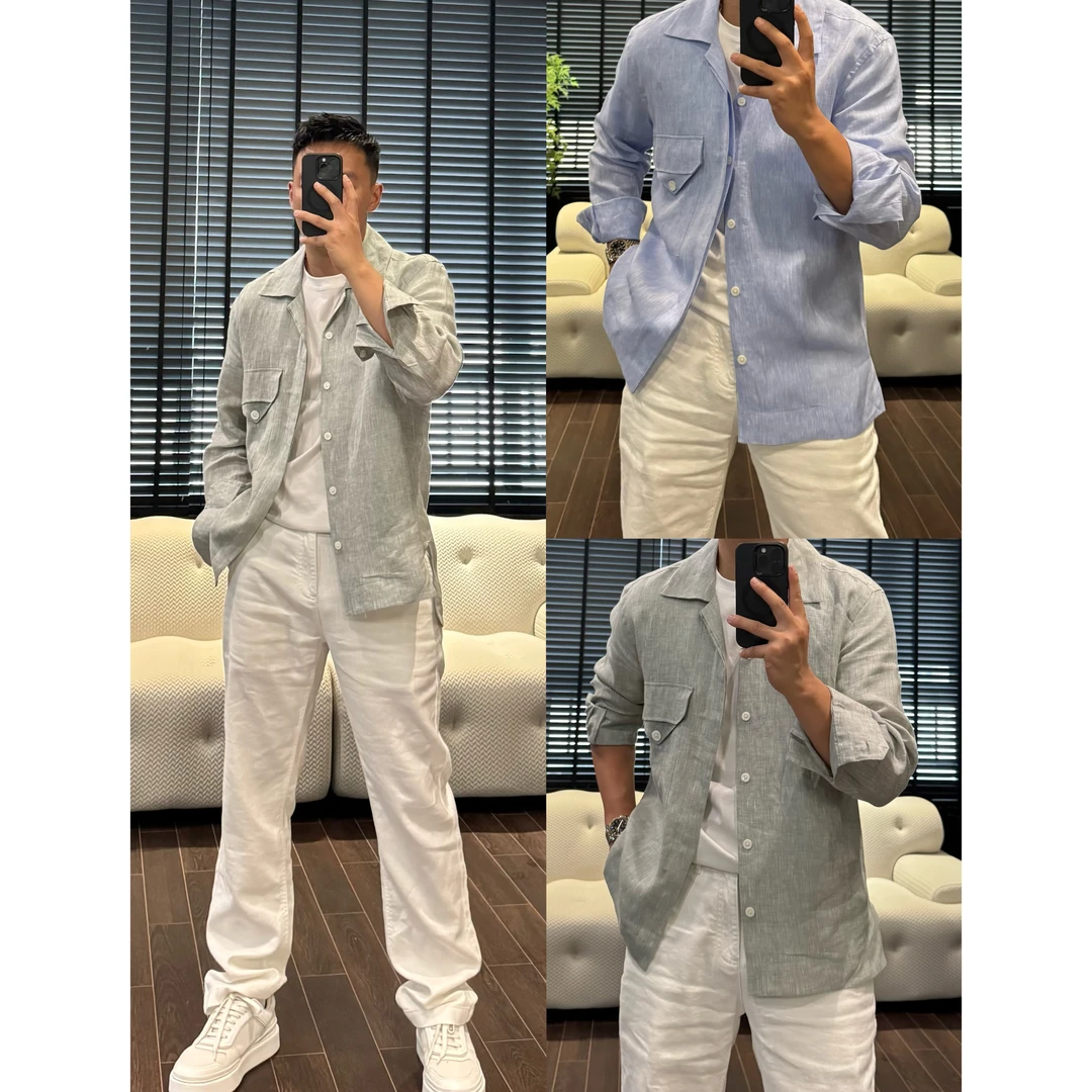 【100%色织亚麻老钱衬衣】2025夏季新款松弛简约休闲衬衣+816201