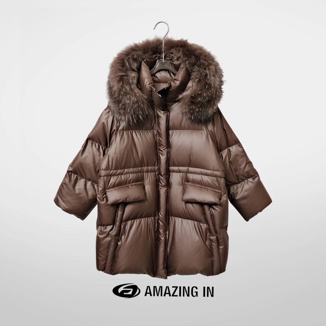 AMAZING IN 时髦减龄毛领鹅绒服外套A231214-BNSM-D1009