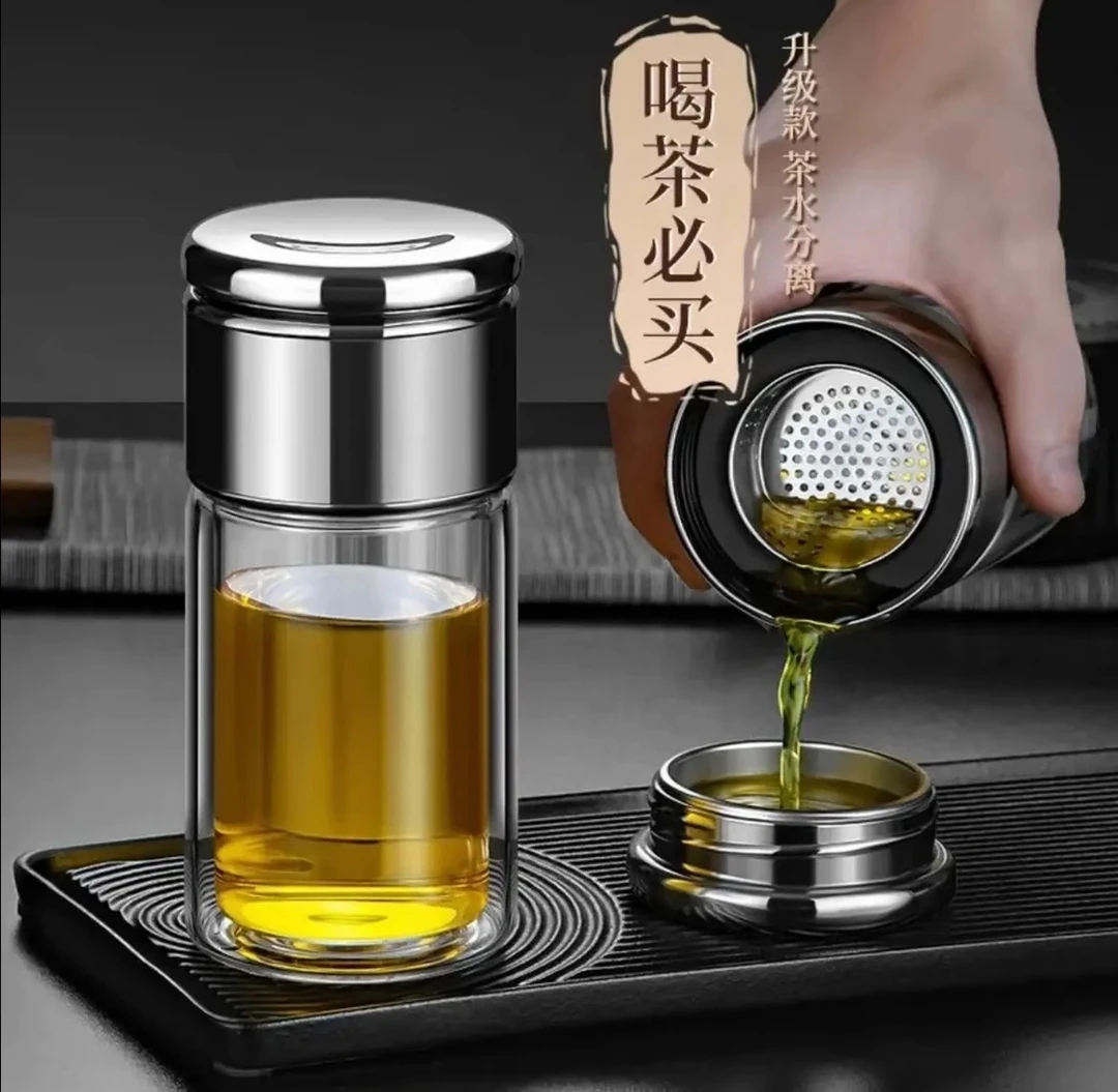 双层玻璃茶水分离杯隔热泡茶杯迷你男女士水杯随身便携简约花茶杯
