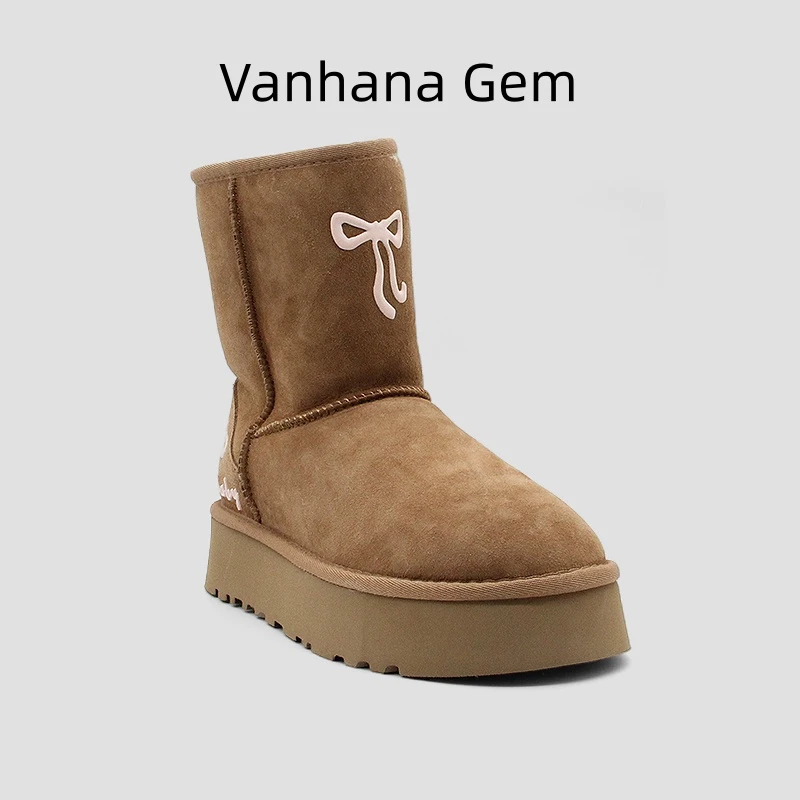 VANHANA GEM时尚雪地靴中筒厚底雪地靴短筒保暖冬季女鞋