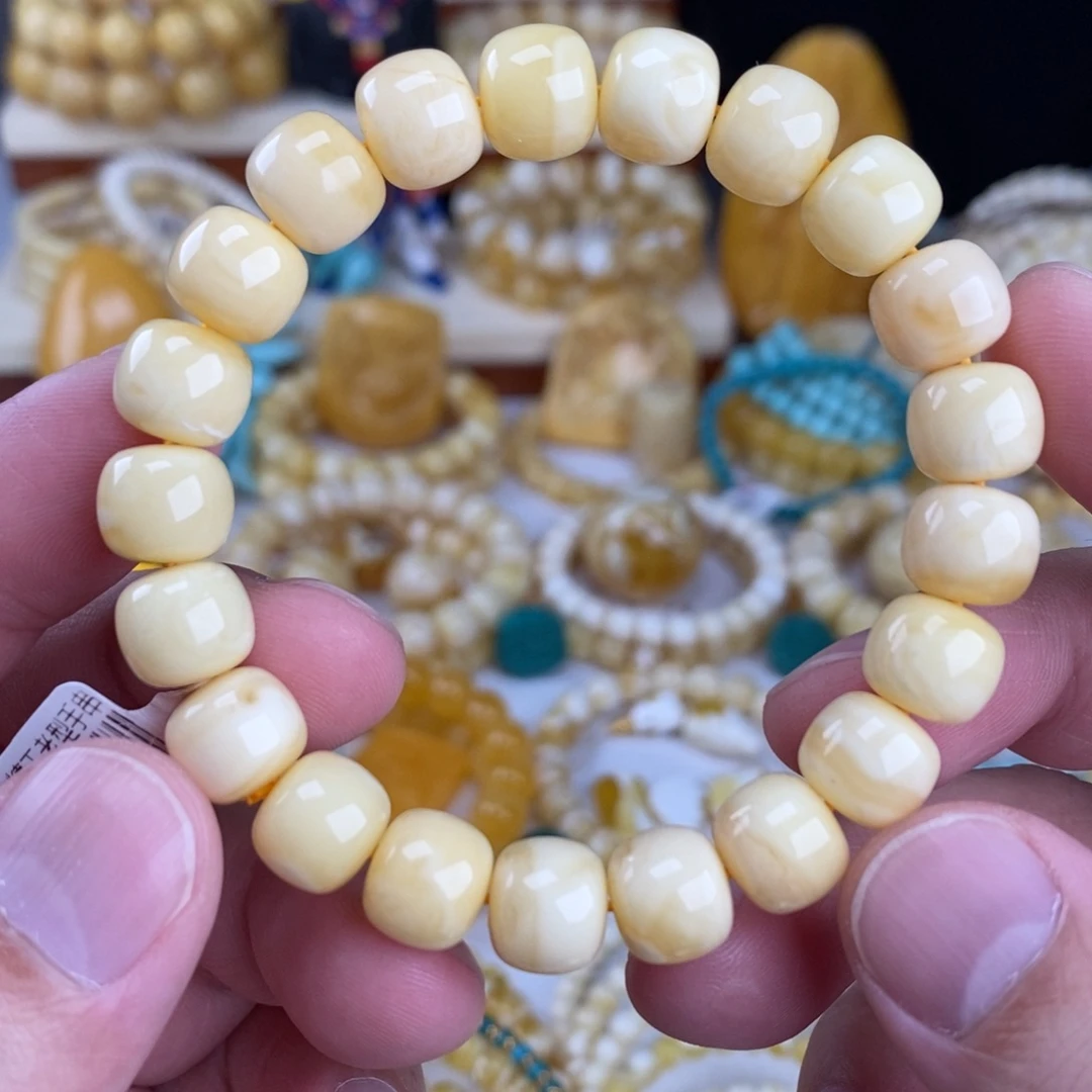 蜜蜡未镶嵌手链奶酪白浓蜡10.5mm