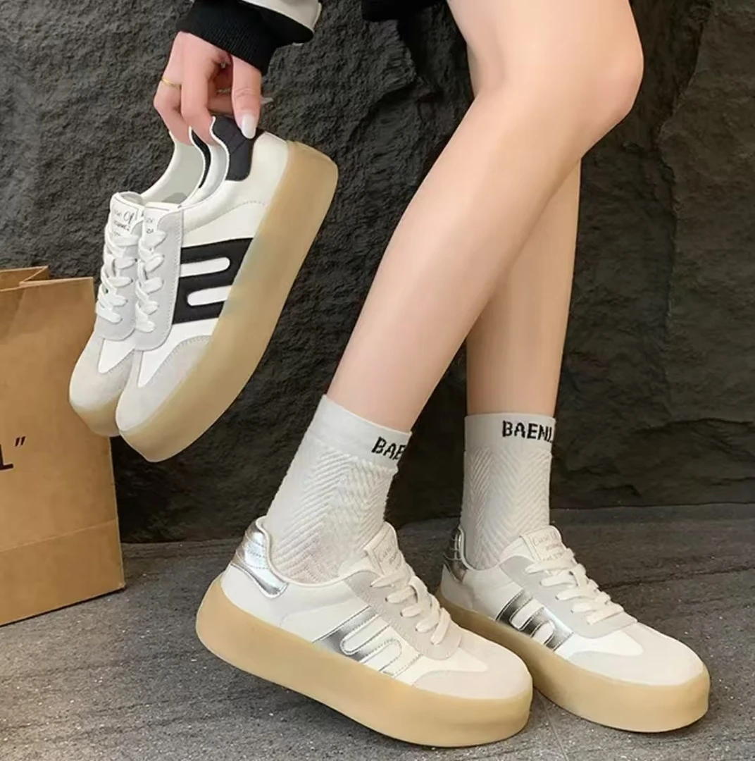 D.X SUCH夏季休闲鞋系带小众时尚小白鞋圆头百搭厚底女鞋s800