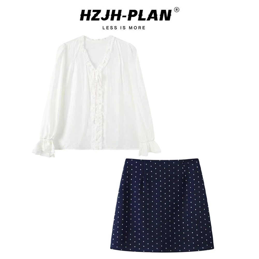 【现货秒发】法式漂亮设计感轻奢减龄洋气上衣女波点半身裙衬衫套装