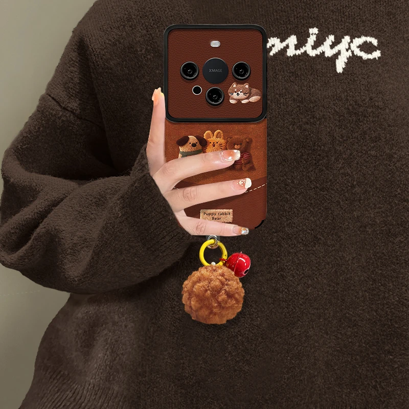适用华为mate70pro手机壳女款大视窗可爱动物挂坠美拉德高级防摔