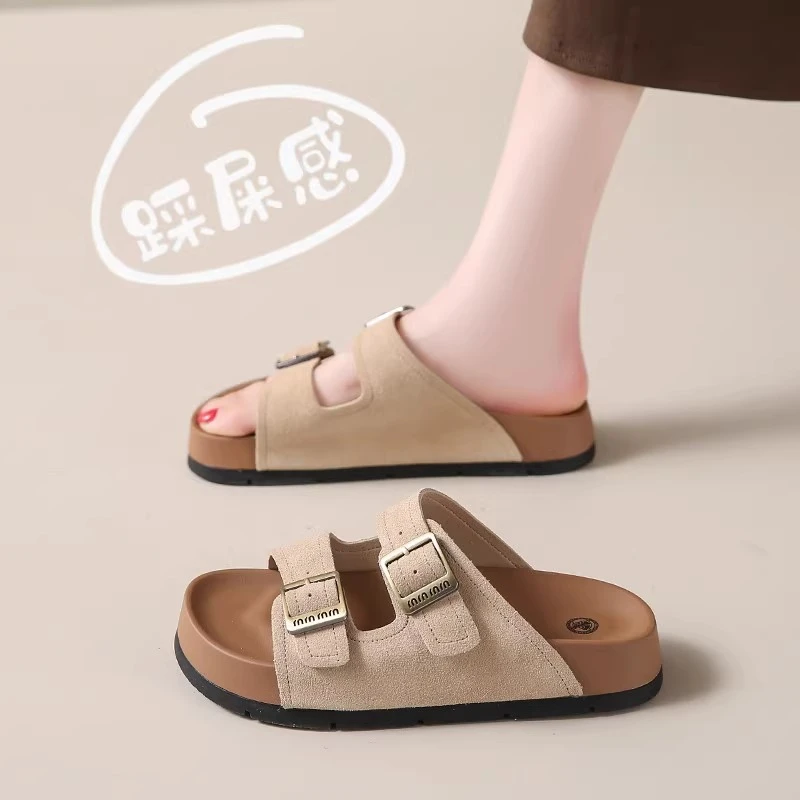 配裙子平底勃肯凉拖鞋女2025夏季新款休闲一字拖鞋