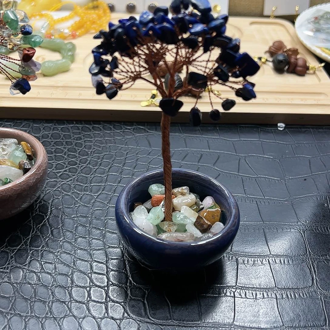 银S925镶嵌手链烟晶青金发财树