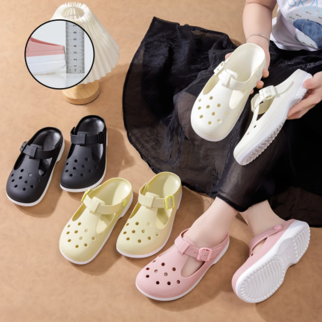 【海外订单】包头洞洞鞋女休闲防滑纯色一脚蹬日韩版圆头