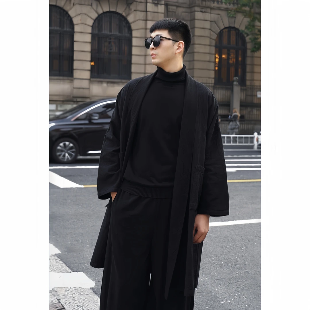 【照本堂男装】棉麻系带棉大衣男女同款保暖新中式长款棉服W12639