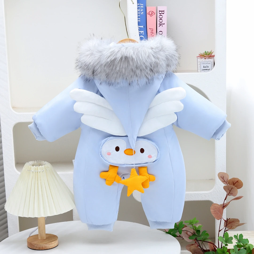 J新款加绒加厚男女宝极寒系列可爱小企鹅满月周岁外出爬服哈衣D16