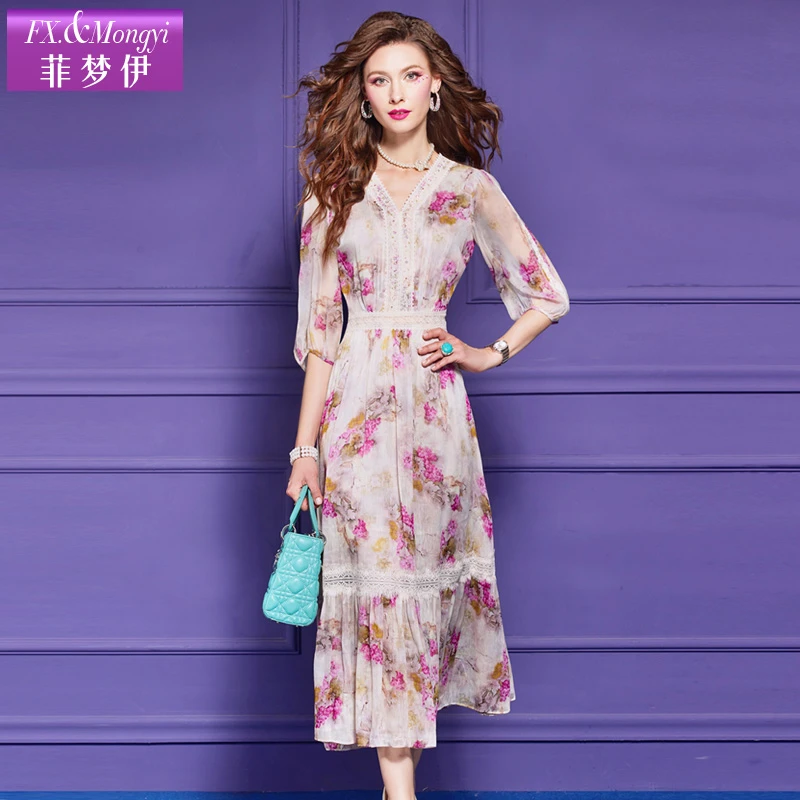 菲梦伊新款【亚麻＋桑蚕丝】时尚连衣裙64881