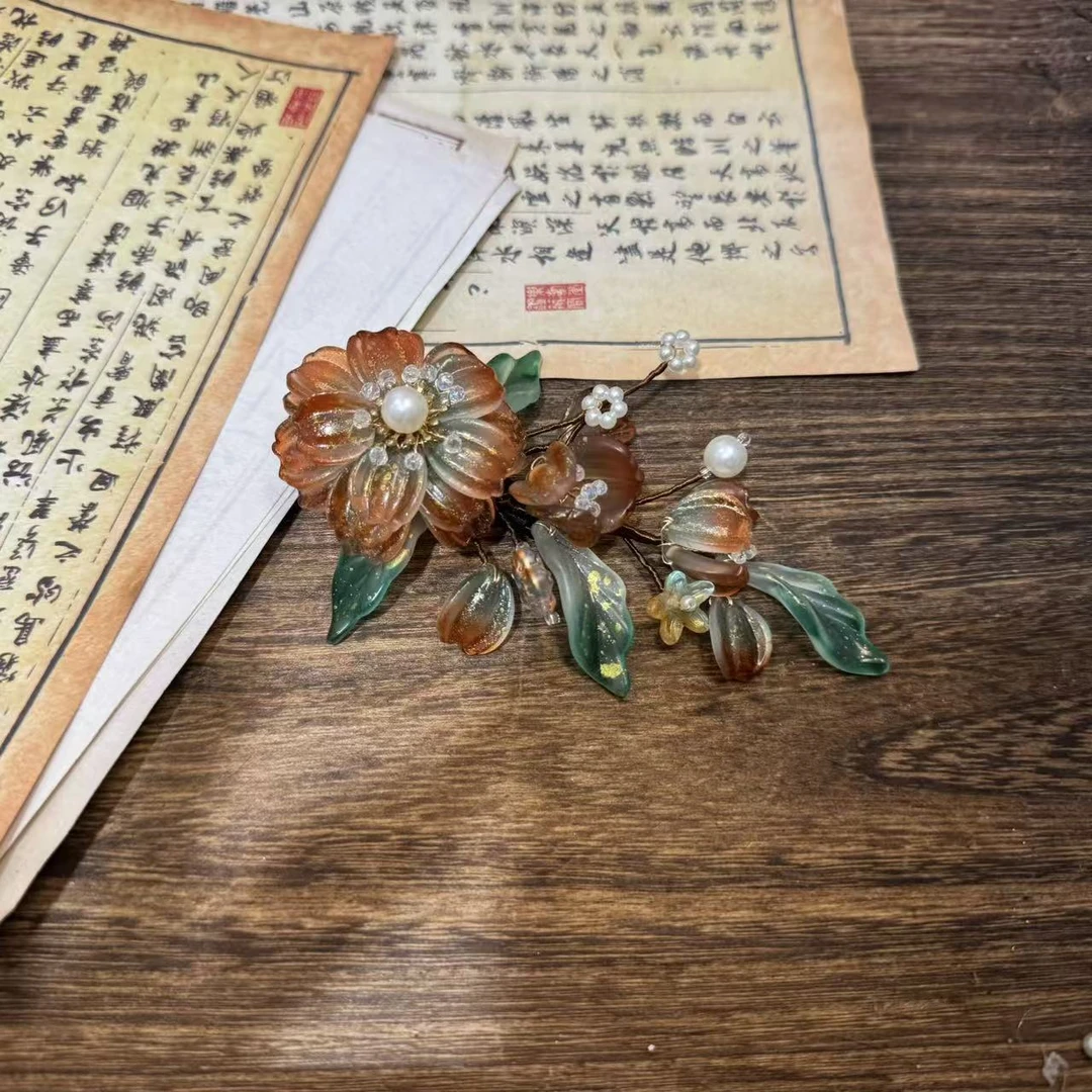 橙色撒金雏菊发夹。前尘梦古风汉服配饰