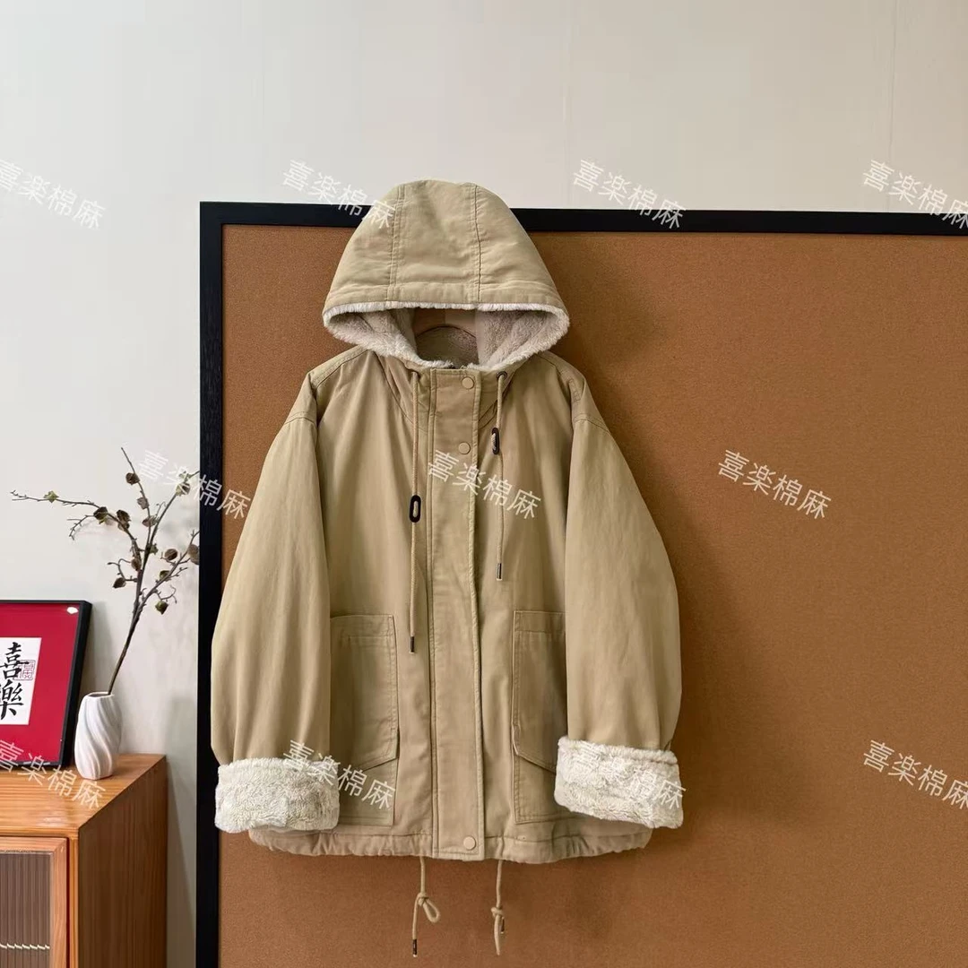 喜樂  2025连帽加绒加厚卡兔毛派克服外套冬季新款时尚保暖休闲女