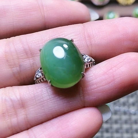 和田玉戒指银S925镶嵌