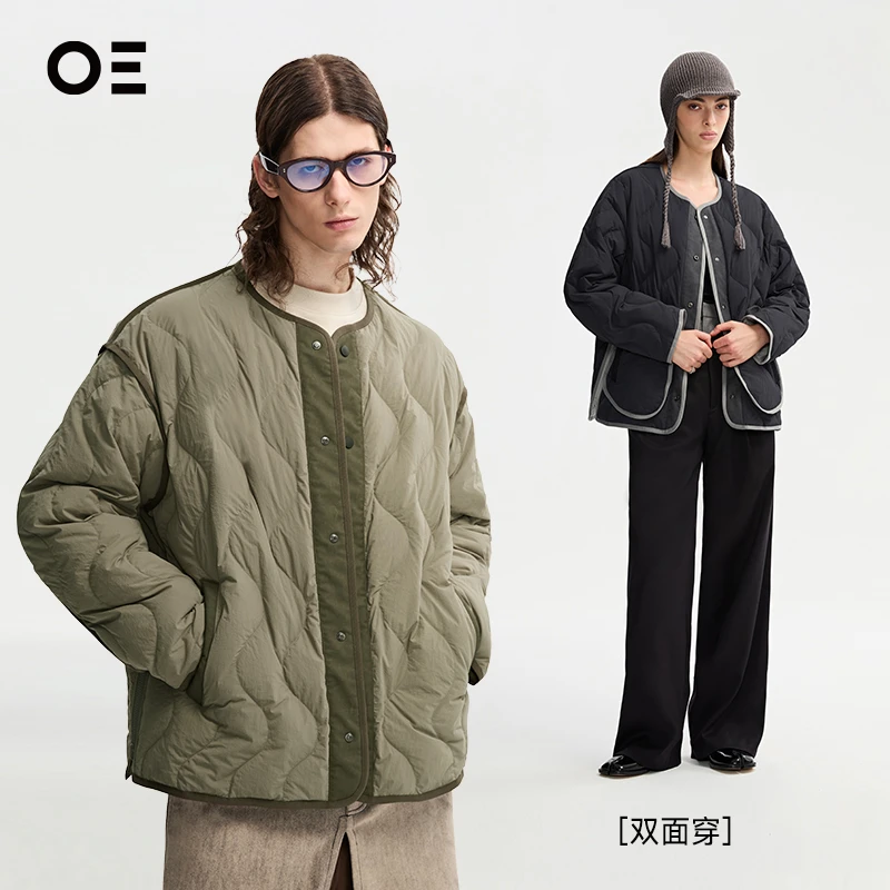 OE ｜Organic Emotion双面穿撞色织带绗缝羽绒服情侣款羽绒服DC63
