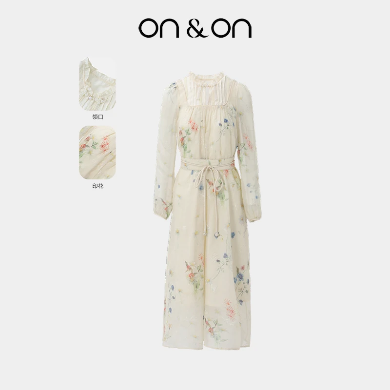 ON&ON/安乃安夏季新中式系带收腰气质防晒长袖连衣裙N5SA1630391