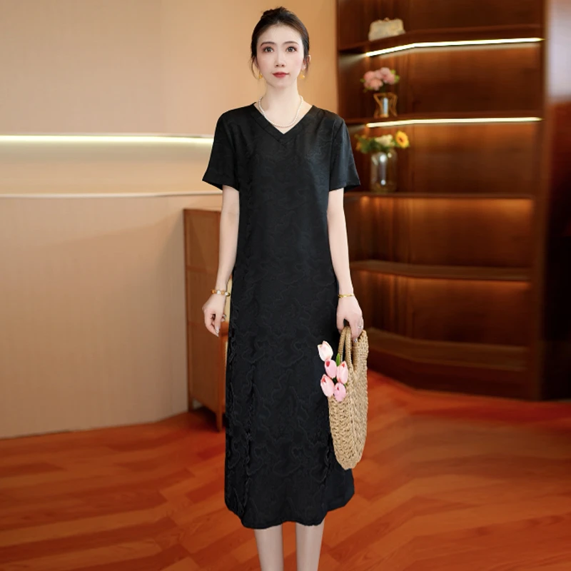 乌金静影 气质中长款秋季时连衣裙百搭遮肉裙子