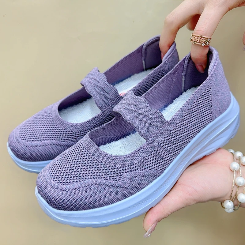 老北京布鞋女2025夏季新款飞织休闲健步鞋平底单鞋软底舒适妈妈鞋