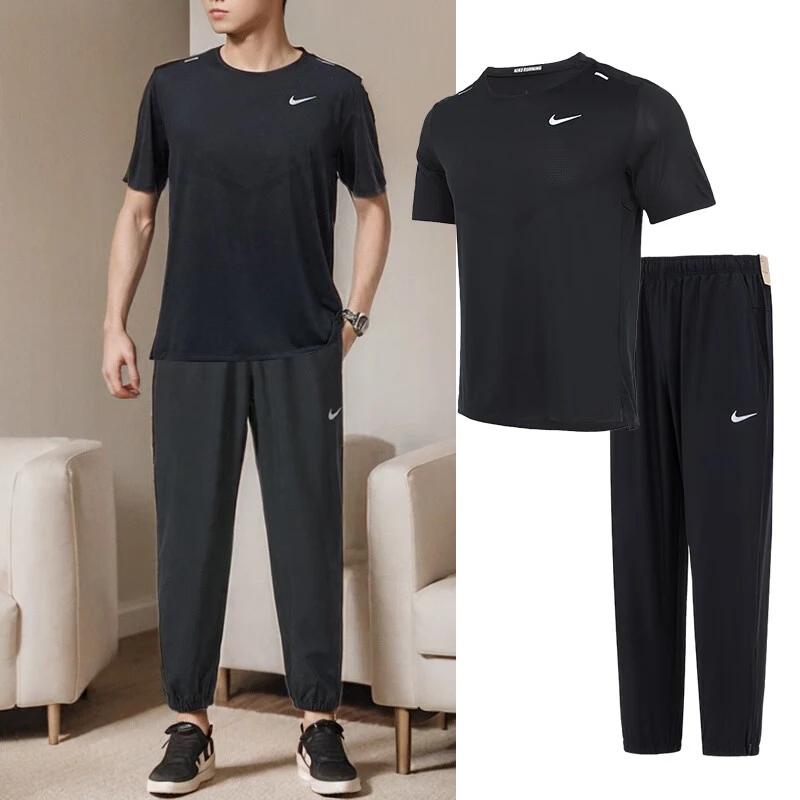 耐克DRI-FIT快干短袖长裤套装男士新款健身训练跑步T恤长裤两件套