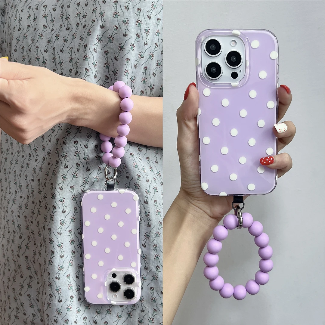 韩系简约纯色波点适用苹果15手拎14紫圆环iphone16promax手机壳13