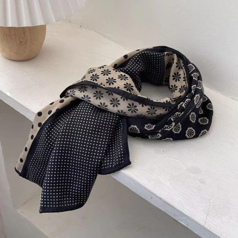 【咖色波点花】高档春夏气质长款小飘巾丝带领巾细长款百搭时尚