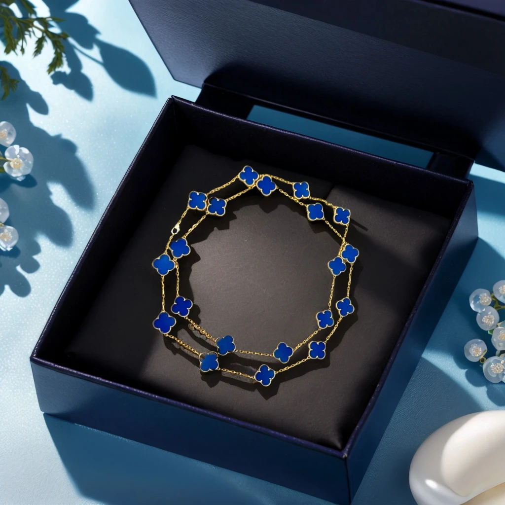 18k金重金蓝玛瑙二十花项链15mm 典雅端庄气