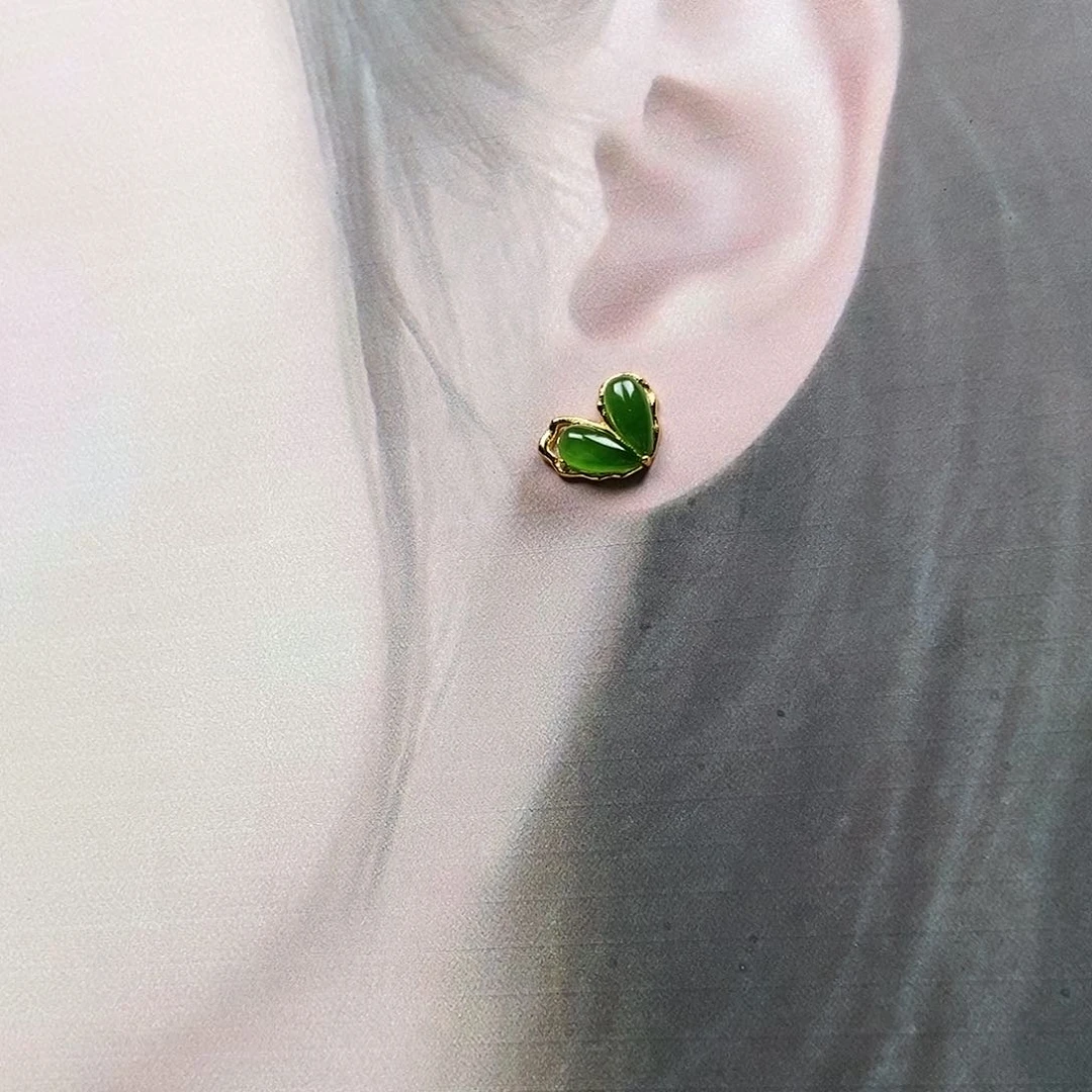 和田玉耳饰银S925镶嵌