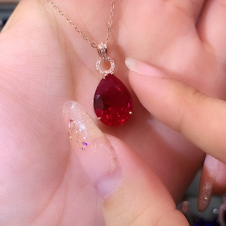 红宝石吊坠(赠链)银S925镶嵌