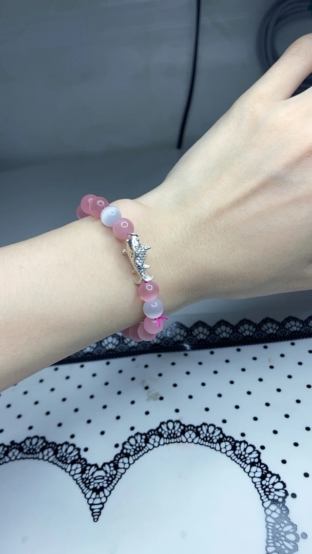 《粉玫瑰》7a玛瑙足银999圆珠手串小众粉玫瑰珠子