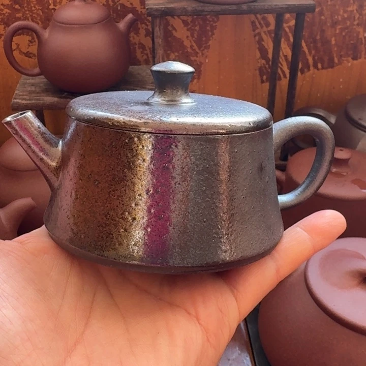 沉***。茶壶紫砂柴烧云柱150cc