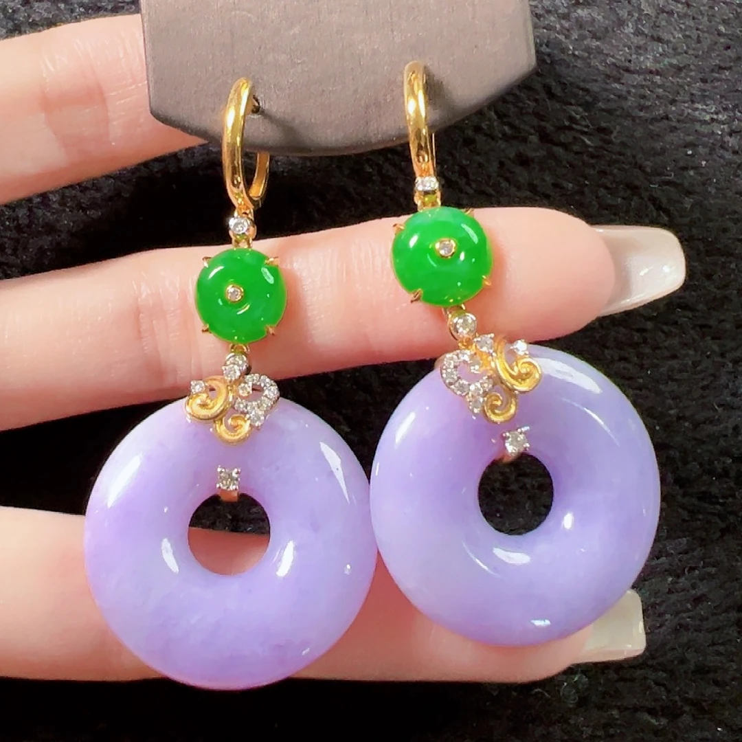 翡翠18K金镶嵌耳饰签收后24小时鉴赏期，过时不退