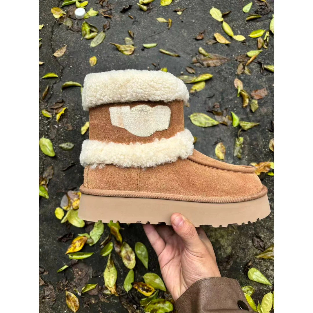 【甜甜圈全新未拆封】桑坡雪地靴羊皮毛一体毛毛筒3.5cm明星同款