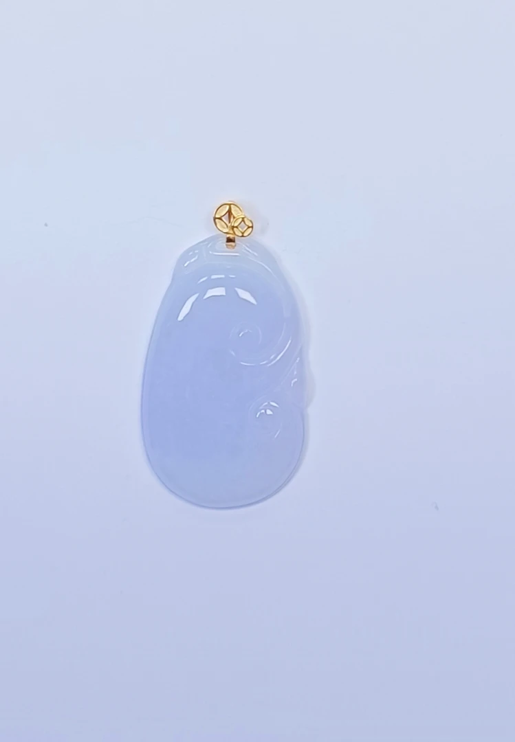 天然缅甸翡翠a货18k金镶嵌如意吊坠（裸石尺寸：30.8×18.5×3.7）