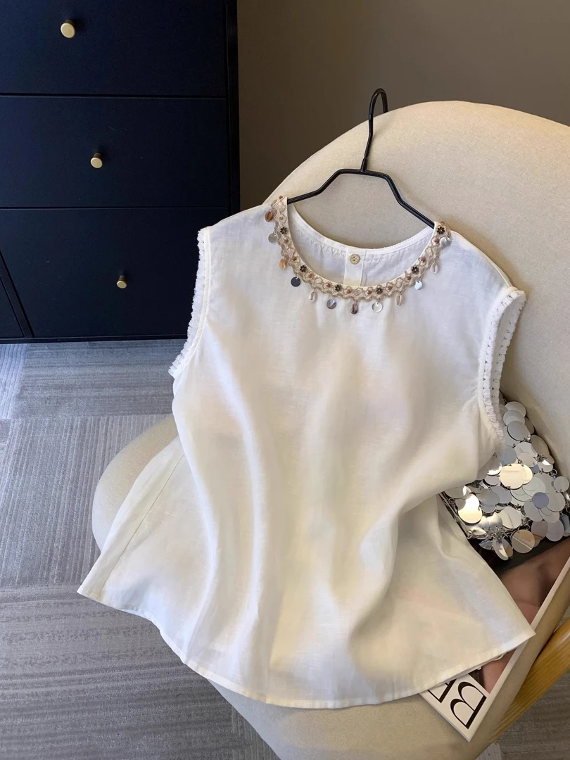 老钱度假风波西米亚流苏背心女夏季2025白色气质外穿流苏无袖上衣