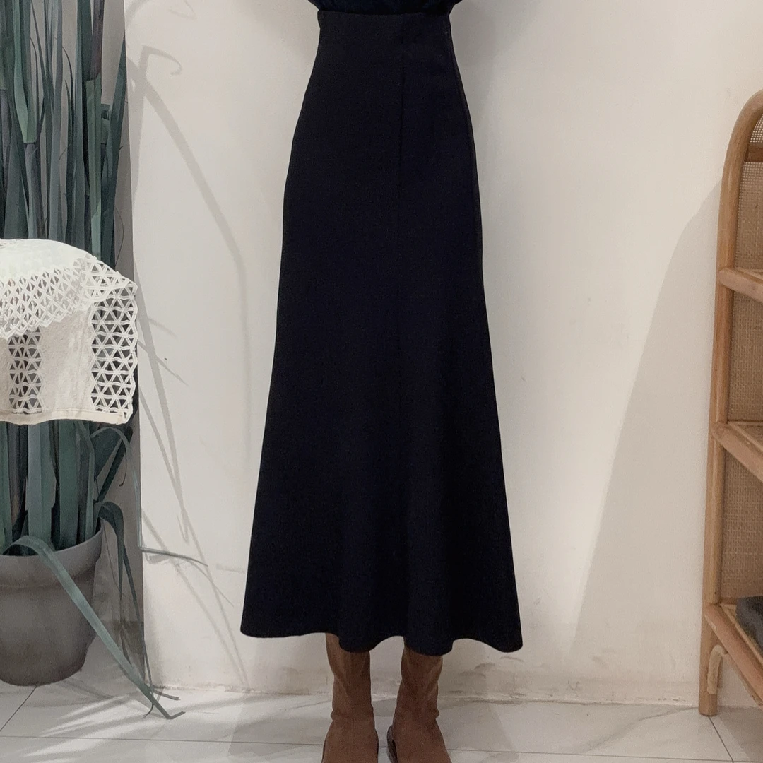 EC30563601B气质风黑色新款小个子/高腰显瘦可甜可盐感鱼尾摆半裙