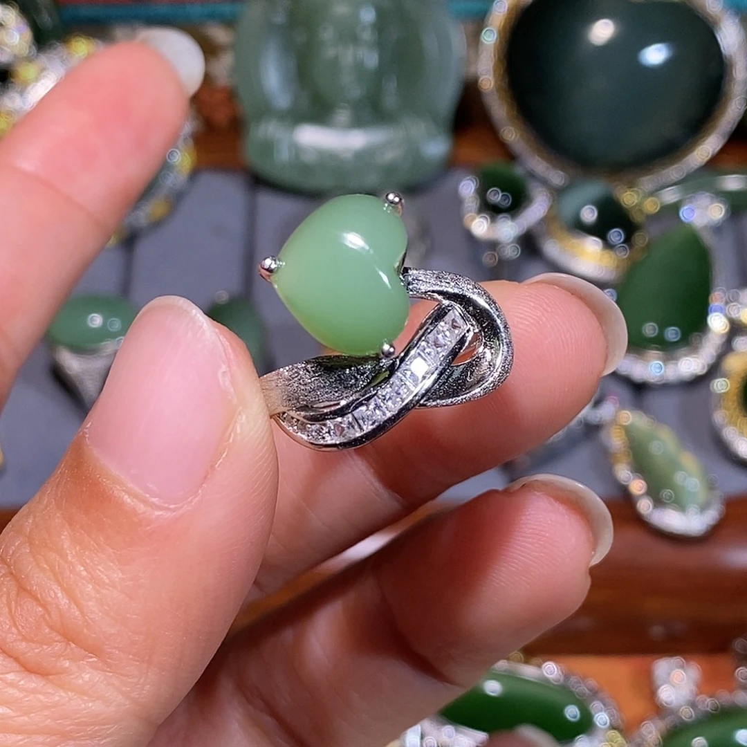 和田玉（碧玉）银S925镶嵌戒指