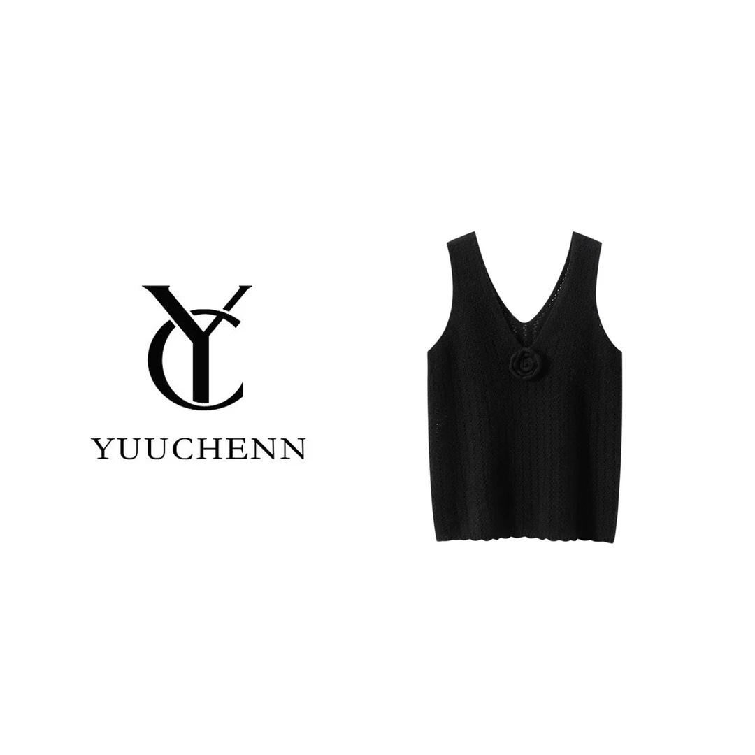 YUUCHENN羊绒手工钩花镂空吊带背心5094