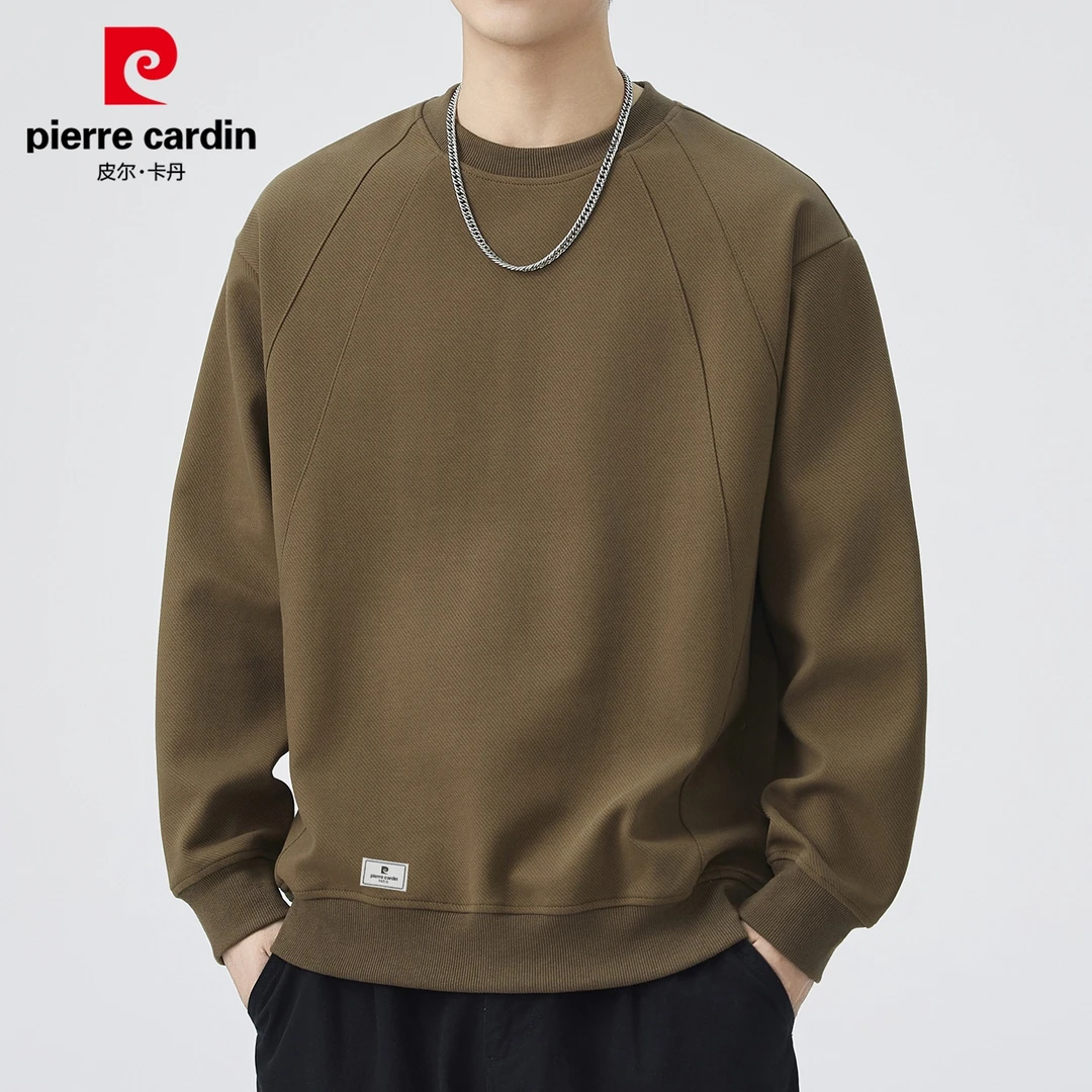 皮尔卡丹男士长袖卫衣2025秋季新款圆领潮流痞帅慵懒风上衣男装
