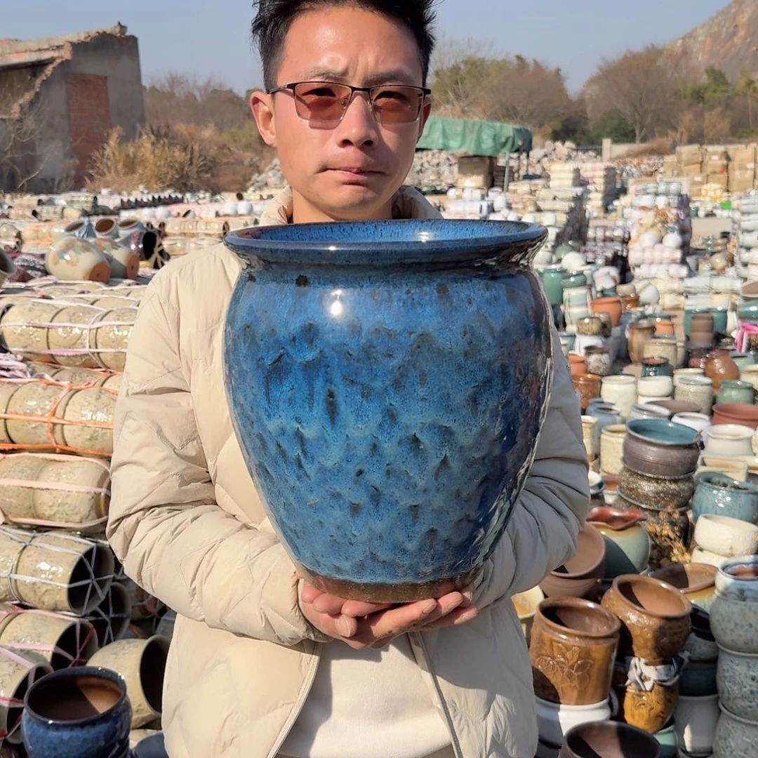 紫砂花盆口26.5高31（一个蓝孔雀大号