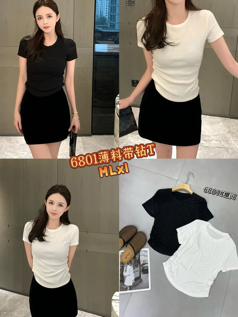 6801一个梨满钻圆领薄T