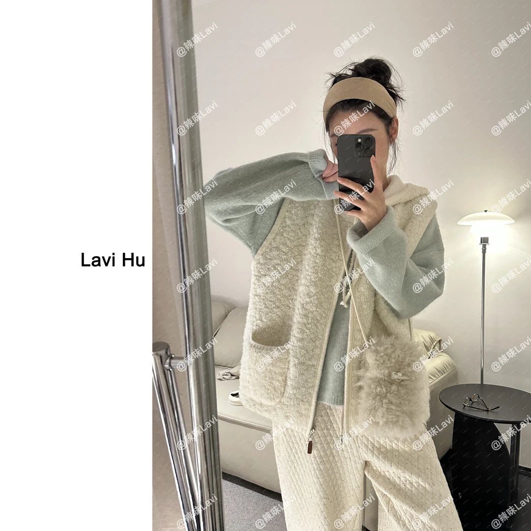 LAVI HU【北冰洋月光】短款韩系百搭宽松型连帽马甲2585