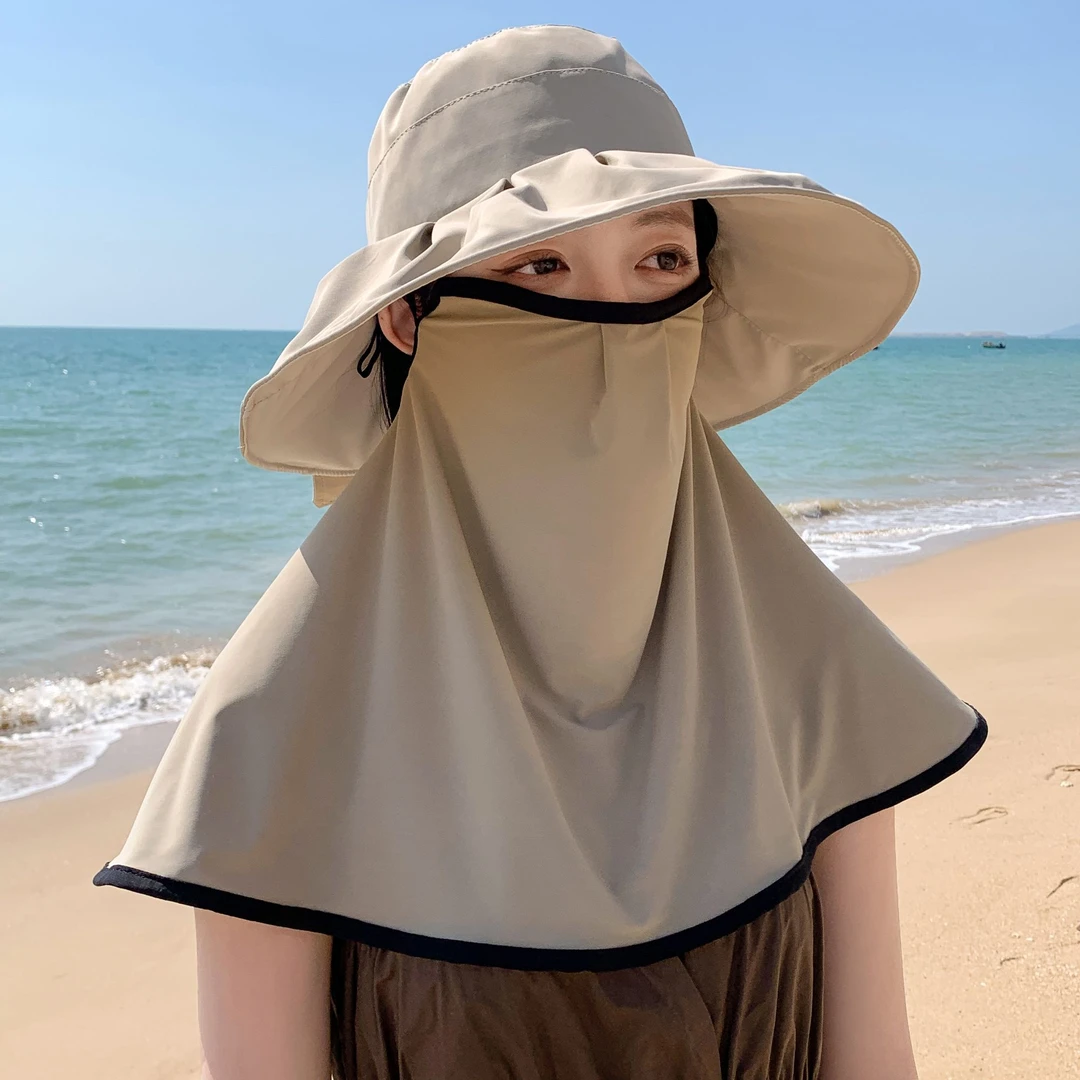 时尚蝴蝶两用渔夫帽遮脸防晒披肩太阳帽户外出游沙滩帽