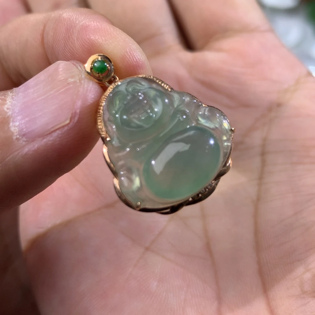 翡翠18K金镶嵌吊坠(不含链)