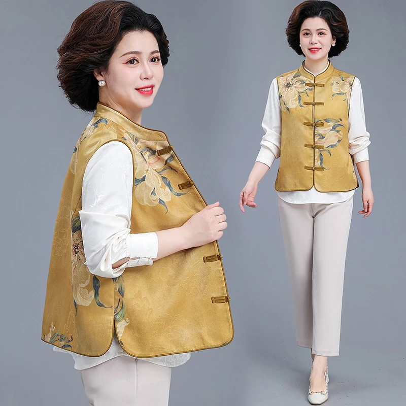 中老年妈妈春装国风马甲2025新款开春搭配一整套阔太太套装女春秋