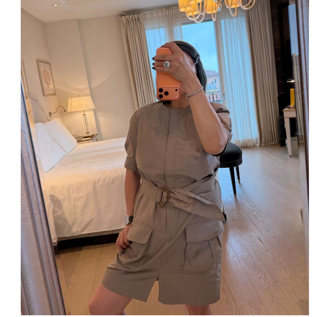 COCOLINDA| 100%棉 法式度假 系带束腰塑形圆领衬衫裙连衣裙Q3349