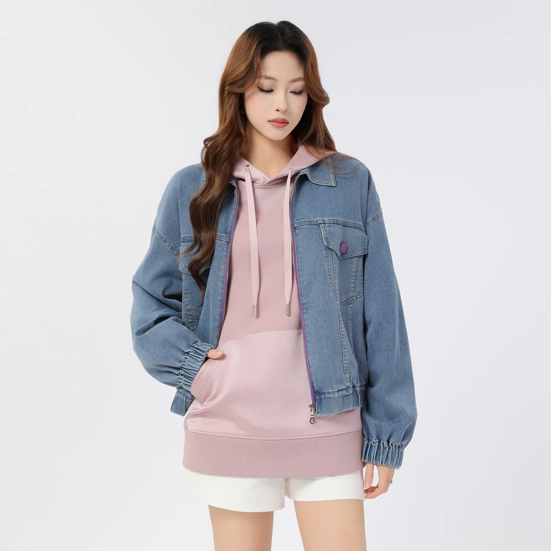 AMASS/阿玛施冬季新款撞色上衣拉链落肩袖新潮牛仔夹克外套540010