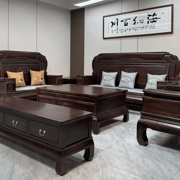 ［富贵牡丹］实木沙发新中式古典仿古自建房别墅大平层沙发茶几木质