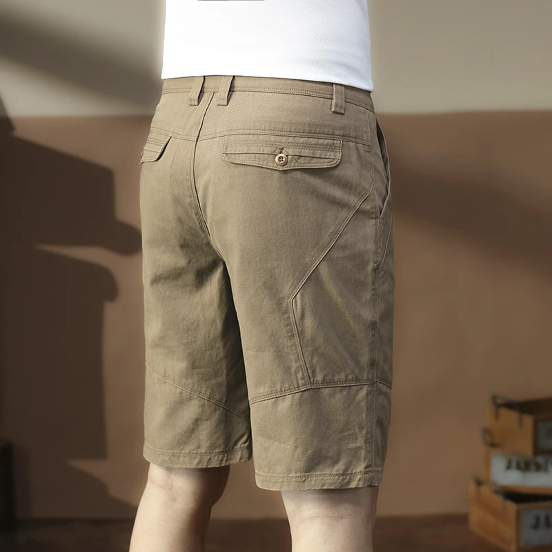 香港高端纯棉休闲短裤男士修身直筒弹力中裤夏季青年工装五分裤子